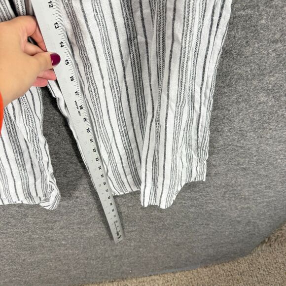 Time And Tru Pants Women 2XL Gray Striped High Rise Linen Flat Front Pull On - Picture 5 of 8